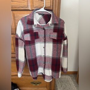 SHEIN Burgundy Snap Button Flannel